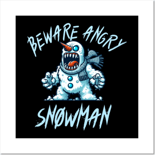 Beware Angry Snowman - Evil Monster Snowman Design Posters and Art